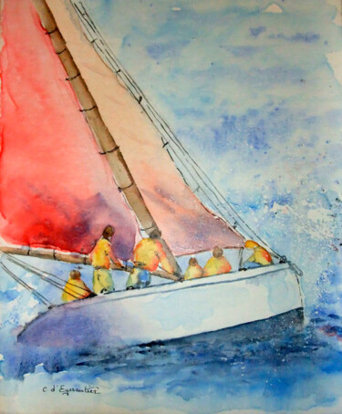 Peinture intitulée "Régate" par Carole D'Eyssautier, Œuvre d'art originale, Aquarelle