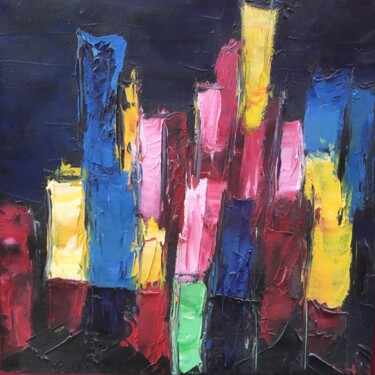 Pintura intitulada "Manhattan" por Carole Hurel, Obras de arte originais, Óleo Montado em Armação em madeira
