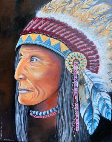 Pintura intitulada "homme amérindien" por Carole Legeron, Obras de arte originais, Acrílico