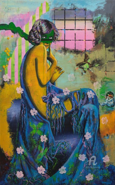 Картина под названием "Raketenmond" - Carolin Okon, Подлинное произведение искусства, Акрил Установлен на Деревянная рама дл…
