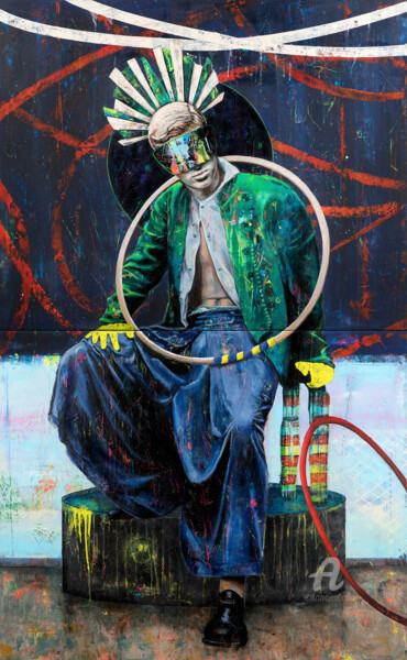 Painting titled "Acid bubbling" by Carolin Okon, Original Artwork, Acrylic Mounted on Wood Stretcher frame