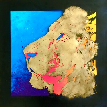 Malerei mit dem Titel "Lion" von Caroline Beaulieu, Original-Kunstwerk, Sprühfarbe