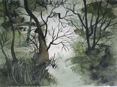 Pintura intitulada "Forêt enchantée" por Caroline Boucher, Obras de arte originais, Aquarela