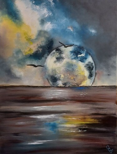 Painting titled "Le coucher de la te…" by Caroline Colomina, Original Artwork, Acrylic Mounted on Wood Stretcher frame