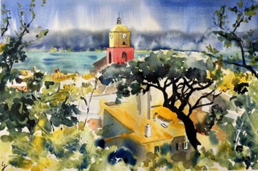 Malerei mit dem Titel "Saint-Tropez à trav…" von Caroline Guizouarn, Original-Kunstwerk, Aquarell