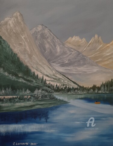 Pintura intitulada "Accostage sur lac d…" por Caroline Lefebvre, Obras de arte originais, Óleo