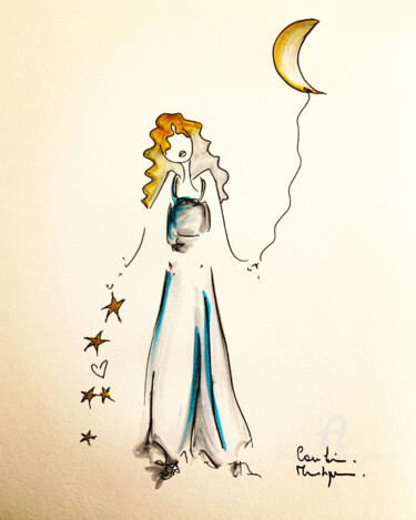 Drawing titled "Starry Night" by Caroline Montigneaux, Original Artwork, Acrylic