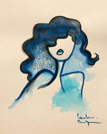 Dessin intitulée "Blue Eyes" par Caroline Montigneaux, Œuvre d'art originale, Encre