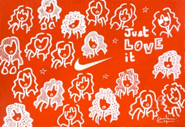 「Just Love it !」というタイトルの絵画 Caroline Montigneauxによって, オリジナルのアートワーク, マーカー ウッドパネルにマウント