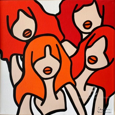 Painting titled "Gariguette & Friendz" by Caroline Montigneaux, Original Artwork, Acrylic Mounted on Wood Stretcher frame