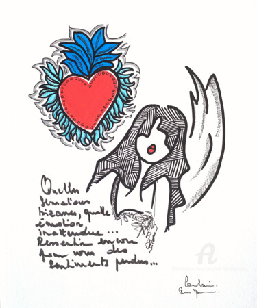 Σχέδιο με τίτλο "Ex voto blue love" από Caroline Montigneaux, Αυθεντικά έργα τέχνης, Μαρκαδόρος