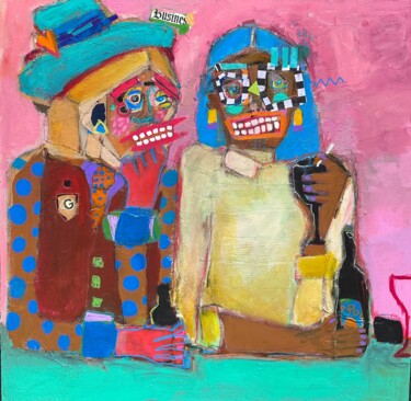 Painting titled "Happy Hour" by Caroline De Aquino, Original Artwork, Acrylic Mounted on Wood Stretcher frame