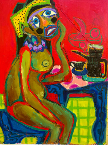 Schilderij getiteld "Tea Time" door Caroline De Aquino, Origineel Kunstwerk, Acryl