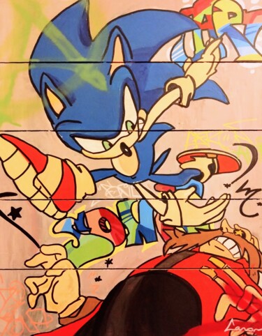 「Street art Sonic &…」というタイトルの絵画 Caronartによって, オリジナルのアートワーク, アクリル