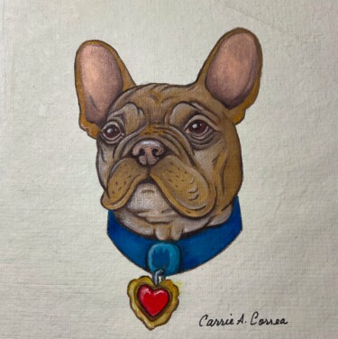 Painting titled "Frenchie Heart" by Carrie Correa, Original Artwork, Oil