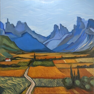 Painting titled "Field of Tranquility" by Carrie Correa, Original Artwork, Oil Mounted on Wood Stretcher frame