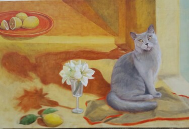 Peinture intitulée "gatto-balthus-60x90…" par Cartasso, Œuvre d'art originale, Huile
