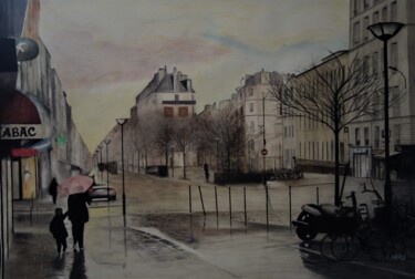 Pintura intitulada "Paris sous la pluie" por Patrick Casado, Obras de arte originais, Lápis