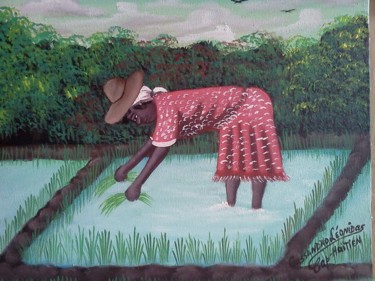 Painting titled "Recolte de riz" by Cassandro Leonidas, Original Artwork, Acrylic