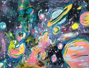 Pintura intitulada "Planetary Eyes" por Cassie Burgan, Obras de arte originais, Acrílico