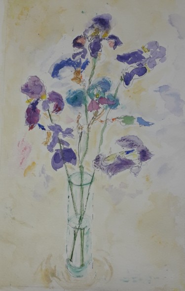 Malerei mit dem Titel "Iris turbulents" von Catherine Claude, Original-Kunstwerk, Aquarell