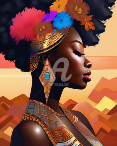 Arte digital titulada "Beauté Africaine" por Cat'S, Obra de arte original, Pintura Digital