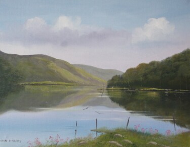 Painting titled "glendalough lake" by Cathal O Malley, Original Artwork, Oil