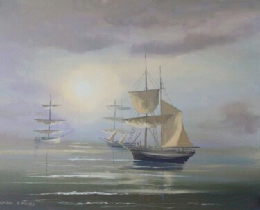 「kinsale ships」というタイトルの絵画 Cathal O Malleyによって, オリジナルのアートワーク, アクリル