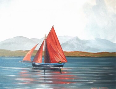 Картина под названием "glynsk galway hooker" - Cathal O Malley, Подлинное произведение искусства