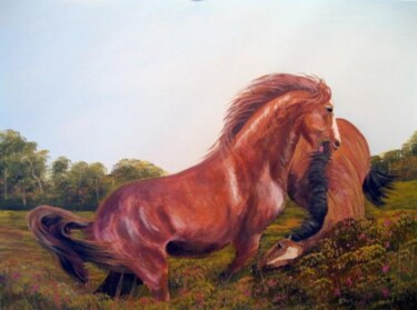 Malerei mit dem Titel "stallion fight" von Cathal O Malley, Original-Kunstwerk