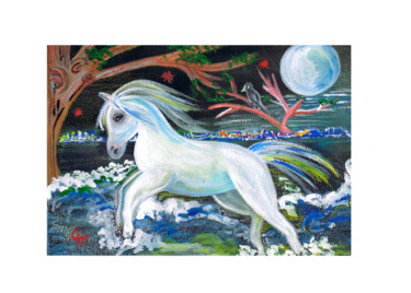 "le cheval blanc" başlıklı Tablo Cathart tarafından, Orijinal sanat, Pastel