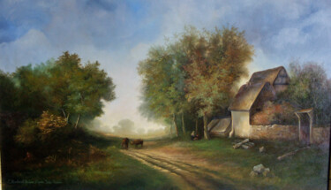 Painting titled "Copie - Paysage - d…" by Catherine Bantwell Huiban, Original Artwork, Oil Mounted on Wood Stretcher frame