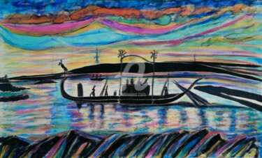 Pintura intitulada "Sunset on the Nil" por Catherine Clare, Obras de arte originais, Pigmentos