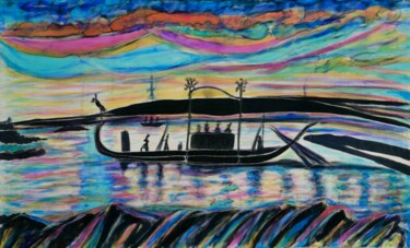 Картина под названием "Sunset on the Nil" - Catherine Clare Styler, Подлинное произведение искусства, Пигменты