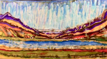 Painting titled "Le lac d'Artouste" by Catherine Clare, Original Artwork, Ink Mounted on Other rigid panel