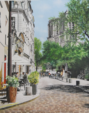 Картина под названием "rue saint Julien le…" - Catherine Digue - Turpin, Подлинное произведение искусства, Гуашь