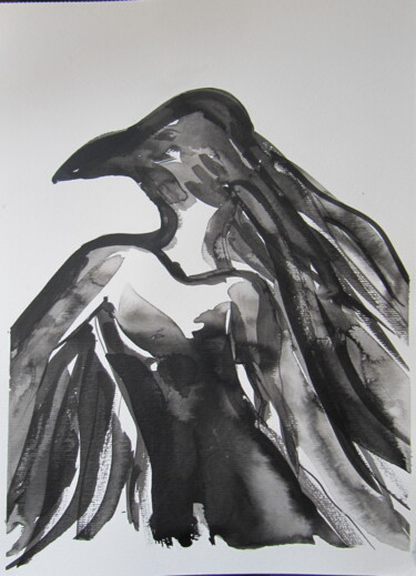 Dessin intitulée ""CYGNUS-OISEAU" 1(©…" par Catherine Drouin-Goutal, Œuvre d'art originale, Encre