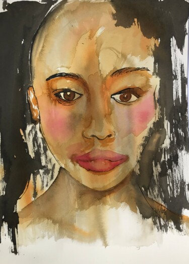 图画 标题为“"visage de femme su…” 由Catherine Drouin-Goutal, 原创艺术品, 墨