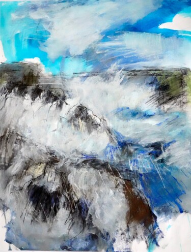 Drawing titled "QUAND LA VAGUE SE B…" by Catherine Duchêne, Original Artwork, Acrylic Mounted on Cardboard