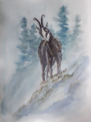 Peinture intitulée "Le chamois" par Catherine Dufrene (Katy), Œuvre d'art originale, Aquarelle