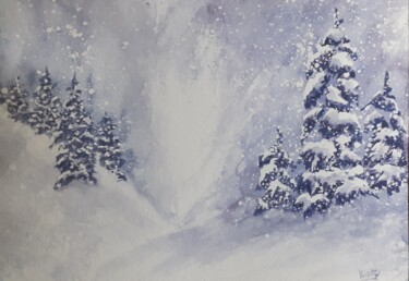 Peinture intitulée "Chute de neige 1" par Catherine Dufrene (Katy), Œuvre d'art originale, Aquarelle