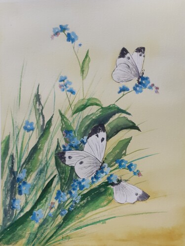 Peinture intitulée "Papillonade 1" par Catherine Dufrene (Katy), Œuvre d'art originale, Aquarelle