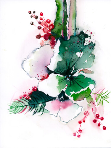 Peinture intitulée "Composition florale" par Catherine Dufrene (Katy), Œuvre d'art originale, Aquarelle