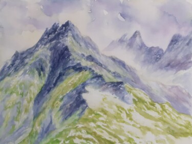 Painting titled "Roches bleues" by Catherine Dufrene (Katy), Original Artwork, Watercolor