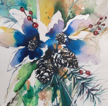 Painting titled "Composition d hiver" by Catherine Dufrene (Katy), Original Artwork, Watercolor