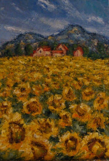 Painting titled "Tournesols en Prove…" by Catherine Dufrene (Katy), Original Artwork, Oil