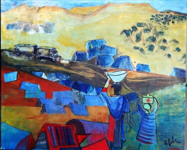 Картина под названием "Le camp" - Catherine Fabre, Подлинное произведение искусства, Масло