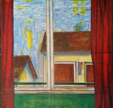 Pintura titulada "Fenêtre,rue Jouve" por Catherine Fabre, Obra de arte original, Rotulador Montado en Bastidor de camilla de…