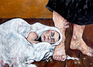 Картина под названием "Ancrage" - Catherine Haro, Подлинное произведение искусства, Масло Установлен на Деревянная рама для…