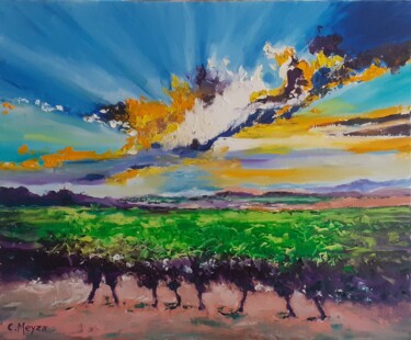 Painting titled "Entre ciel et terre" by Catherine Meyza, Original Artwork, Oil Mounted on Wood Stretcher frame